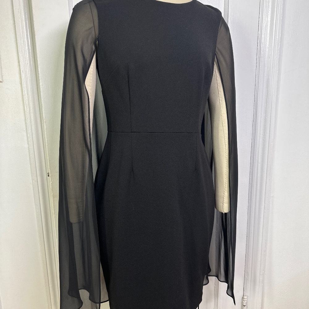 Calvin Klein black cocktail formal dress with cape size 8